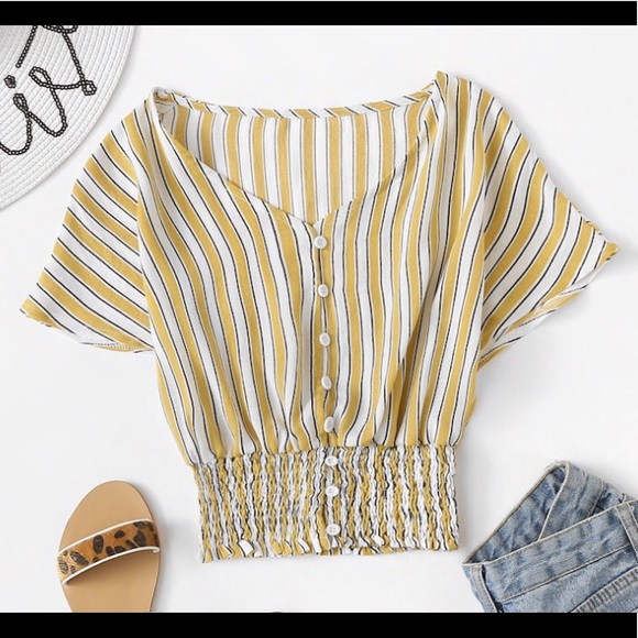 SHEIN Tops - Single Breasted Yellow Striped Top